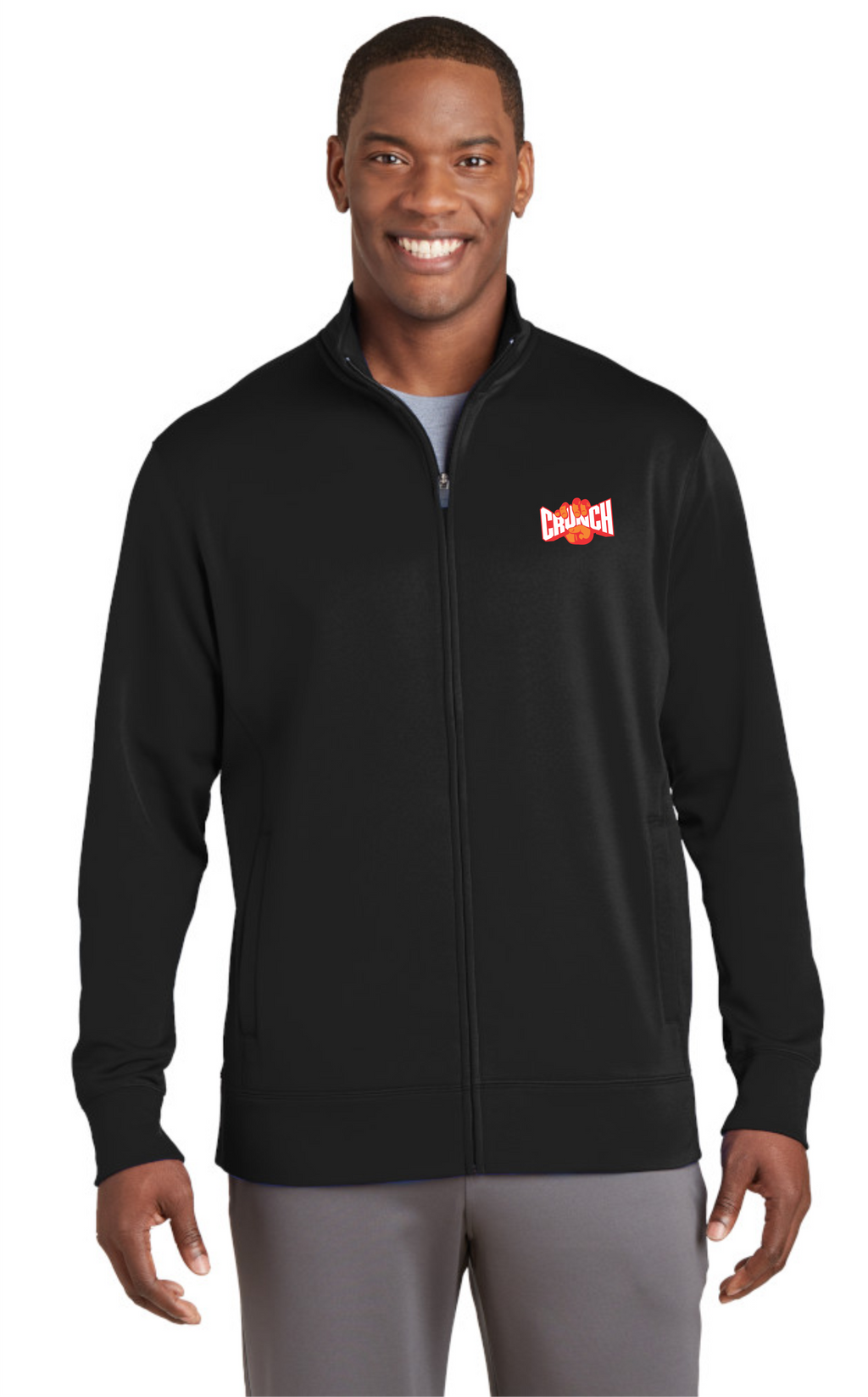 CrunchMensBLKJacketOrangeLogo_